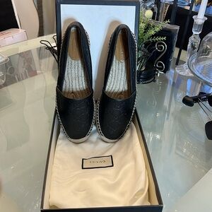 Authentic Gucci Black Guccissima Leather espadrille 39.5 US  9